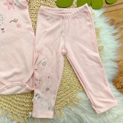 CONJ. DE MALHA 3 PEÇAS - Rena com Lacinho Prateado- Rose e Rosa